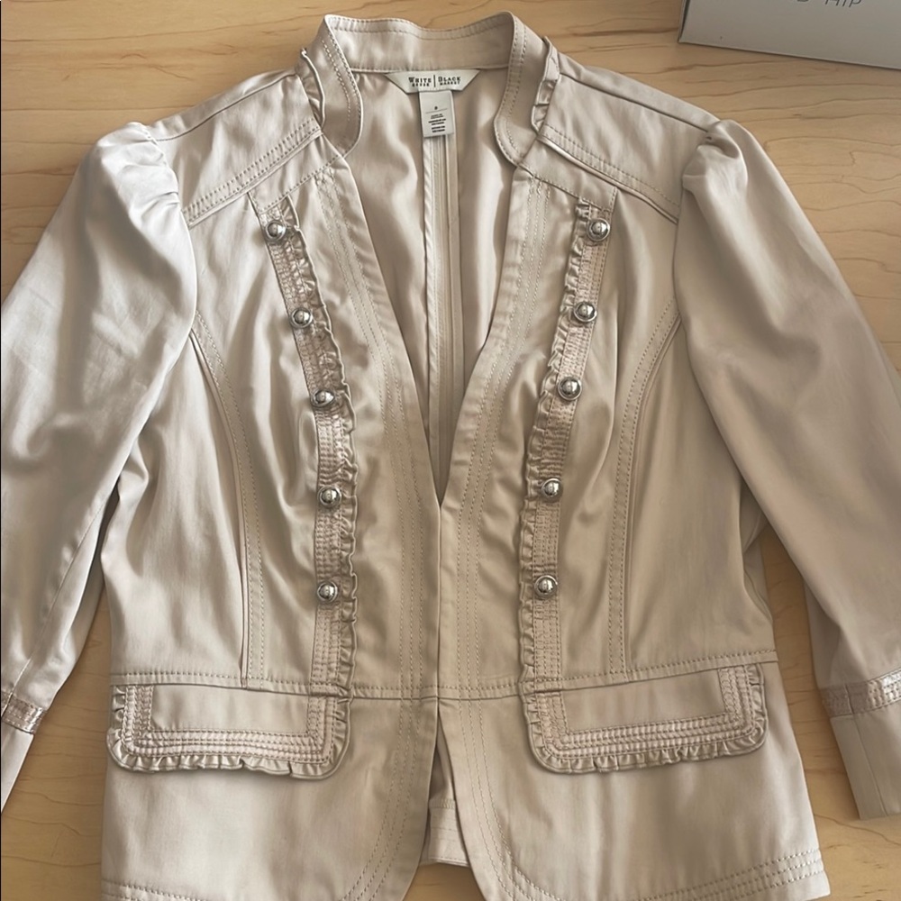 White House Black Market Tan Blazer with Ruffle Details